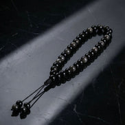 Obsidyen Doğal Taş 6 mm Tesbih & Makrome Bileklik – Uyumlu Set