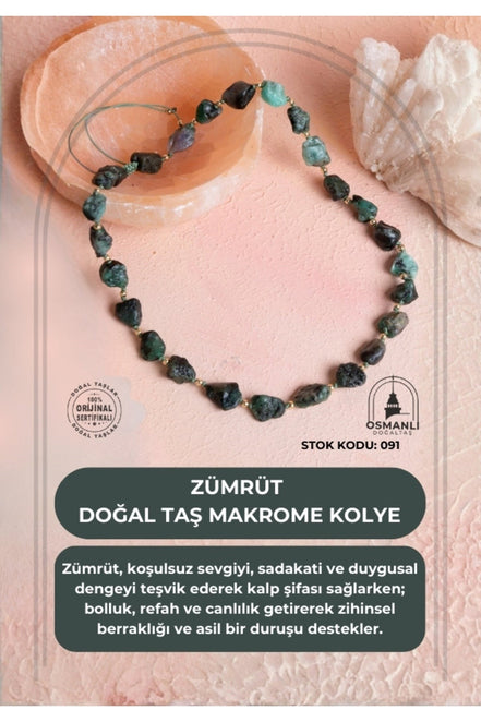 Sertifikalı Zümrüt Doğal Taş Makrome Kolye (SK:091)