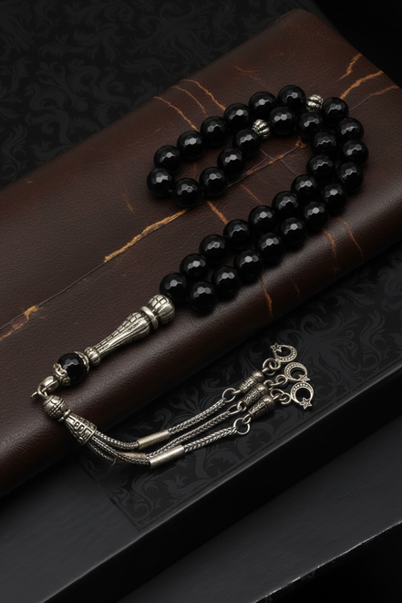 Oniks Doğal Taş Tesbih – 8 mm Fasetli Küre Kesim