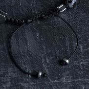 Karlı Obsidyen, Hematit  Doğal Taş Makrome Bileklik