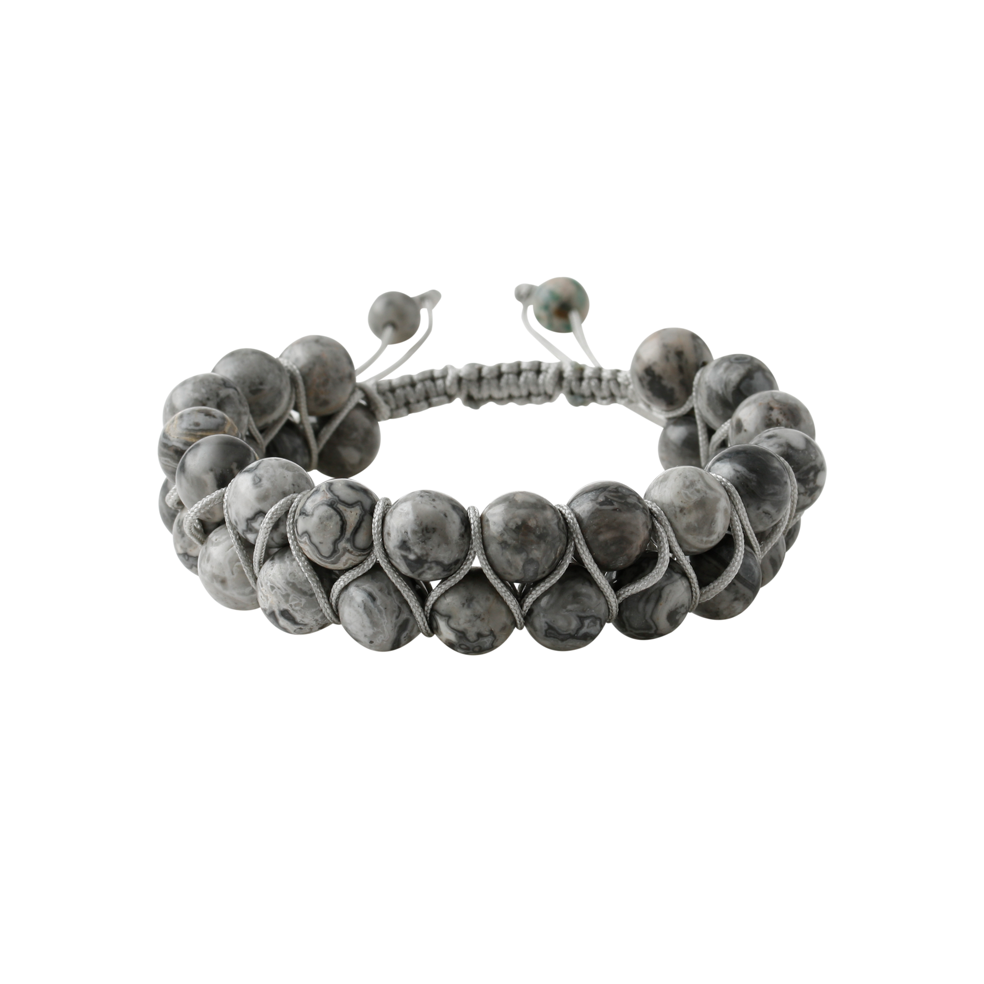 Gri Jasper 8mm Çift Sıra Makrome Doğal Taş Bileklik