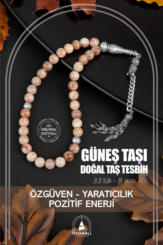 Güneş Taşı Doğal Taş Tesbih 33lük - 8mm