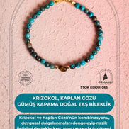 Sertifikalı Krizokol, Kaplan Gözü Gümüş Kapama Doğal Taş Bileklik (SK:063)