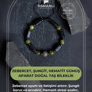 Sertifikalı Zebercet, Şungit, Hematit Gümüş Aparat Doğal Taş Bileklik