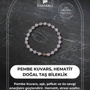 Pembe Kuvars ve Hematit Doğal Taş Bileklik