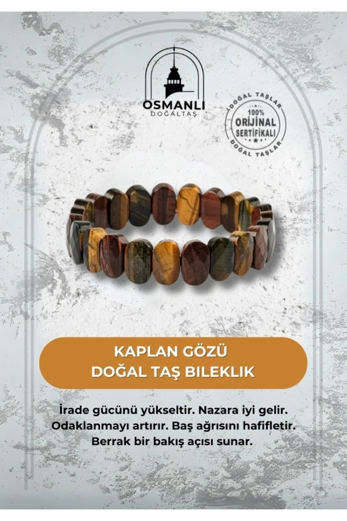 Kaplan Gözü Doğal Taş Geniş Kesim Bileklik
