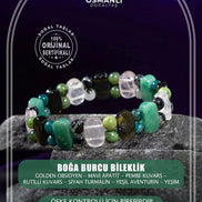 Boğa Burcu Bileklik Golden Obsidyen, Mavi Apatit, Pembe Kuvars, Rutilli Kuvars, Siyah Turmalin, Yeşil Aventurin, Yeşim