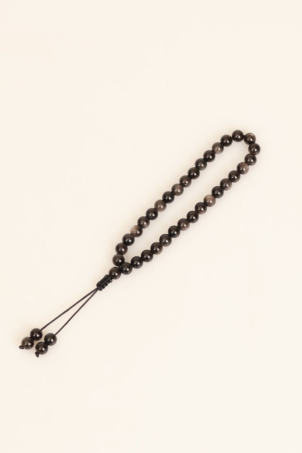 Obsidyen Doğal Taş 6 mm Tesbih & Makrome Bileklik – Uyumlu Set