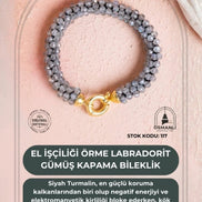El İşçiliği Örme Labradorit  Gümüş  Kapama Bileklik (SK:117)