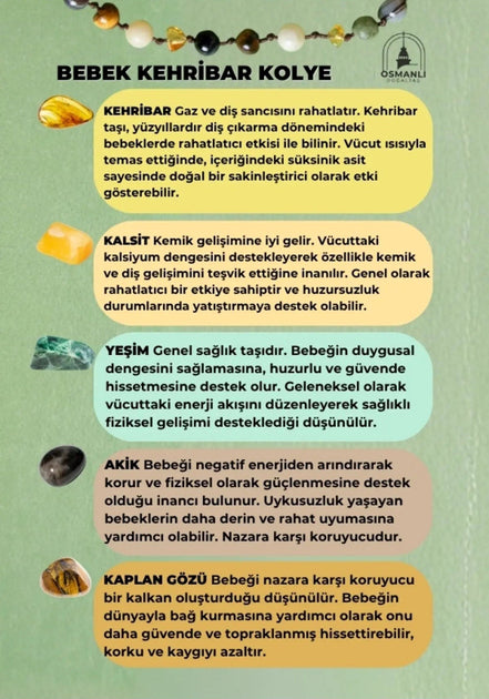 Bebek Kehribar Kolye Kehribar - Yeşim - Kaplan Gözü - Kahve Göz Akik- Kalsit