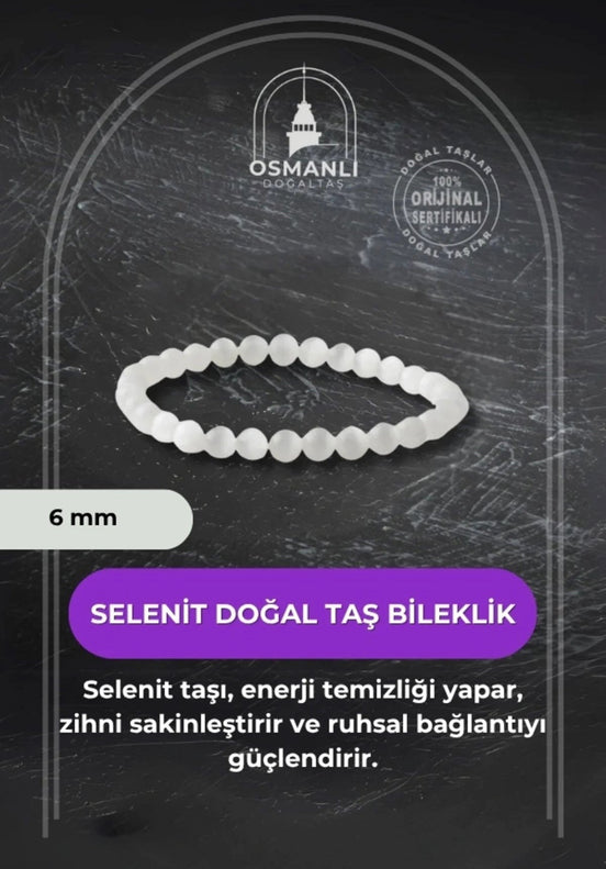 Selenit 6mm Doğal Taş Bileklik
