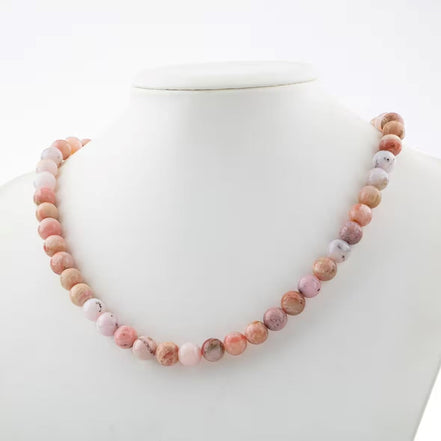 Opal Pembe 6 mm Dizi Doğal Taş Kolye