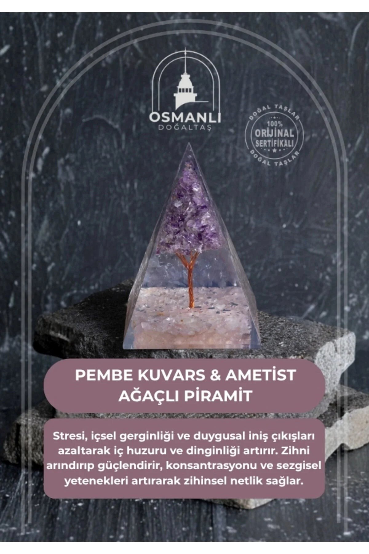 Pembe Kuvars & Ametist Ağaçlı Piramit