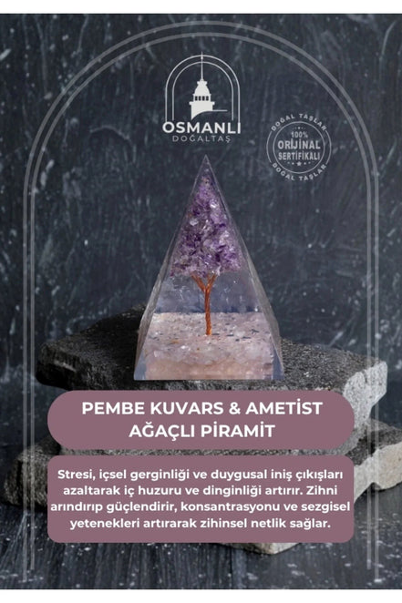 Pembe Kuvars & Ametist Ağaçlı Piramit