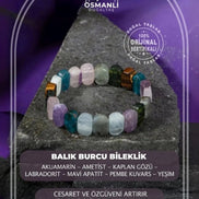 Balık Burcu Bileklik Akuamarin, Ametist, Kaplan Gözü, Labradorit, Mavi Apatit, Pembe Kuvars, Yeşim
