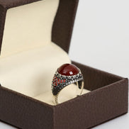Akik Doğal Taş 925 Ayar Gümüş Erkek Yüzük