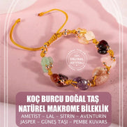 Koç Burcu Bileklik Ametist, Bordo Granat Lal, Güneş Taşı, Jasper, Pembe Kuvars, Sitrin, Yeşil Aventurin