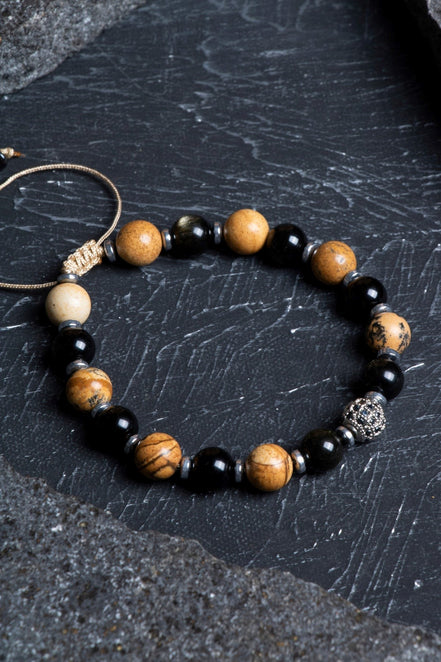 Jasper, Obsidyen, Hematit Doğal Taş Makrome Bileklik