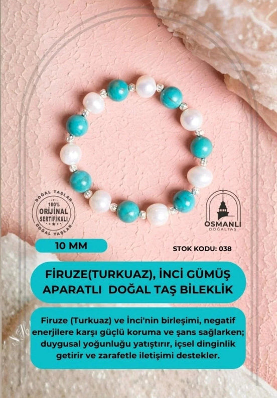 Firuze (Turkuaz), İnci Gümüş Aparatlı Doğal Taş Bileklik(SK:038)