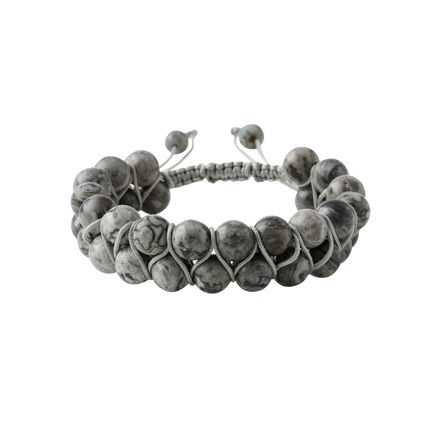 Gri Jasper 8mm Çift Sıra Makrome Doğal Taş Bileklik