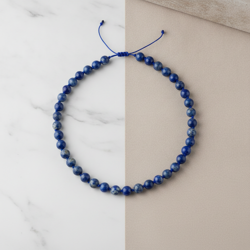 Lapis Lazuli 8 mm Düğümlü Doğal Taş Kolye