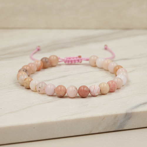 Opal Pembe 6mm Merdiven Kapama Doğal Taş Bileklik