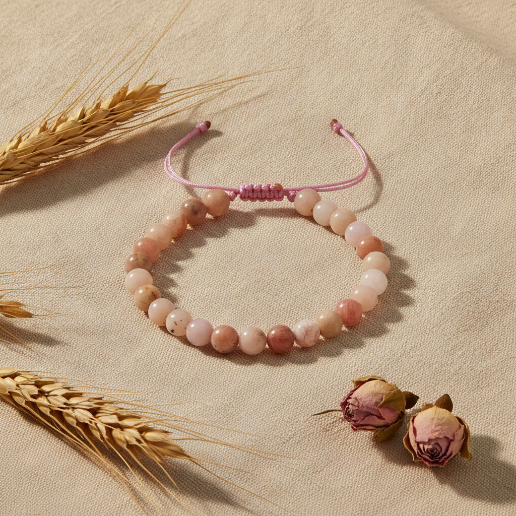 Opal Pembe 6mm Merdiven Kapama Doğal Taş Bileklik