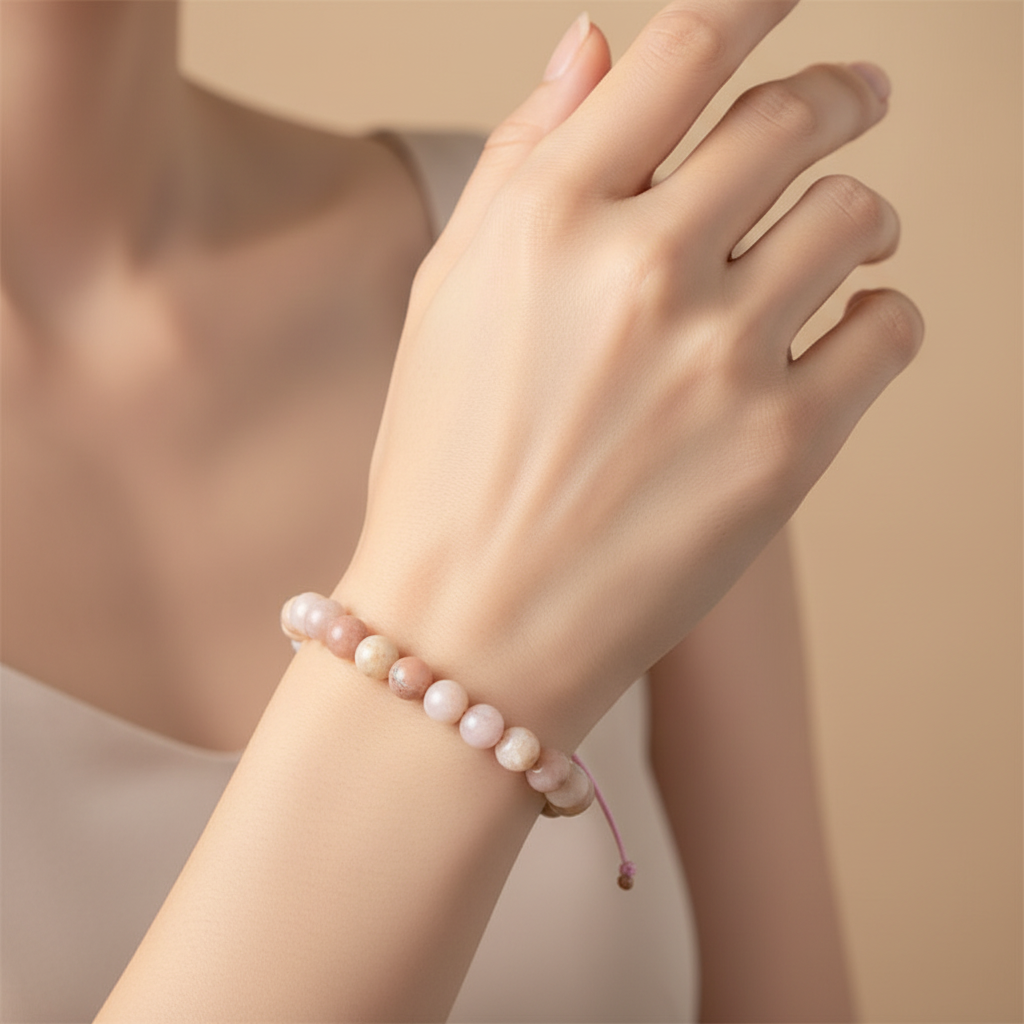 Opal Pembe 6mm Merdiven Kapama Doğal Taş Bileklik
