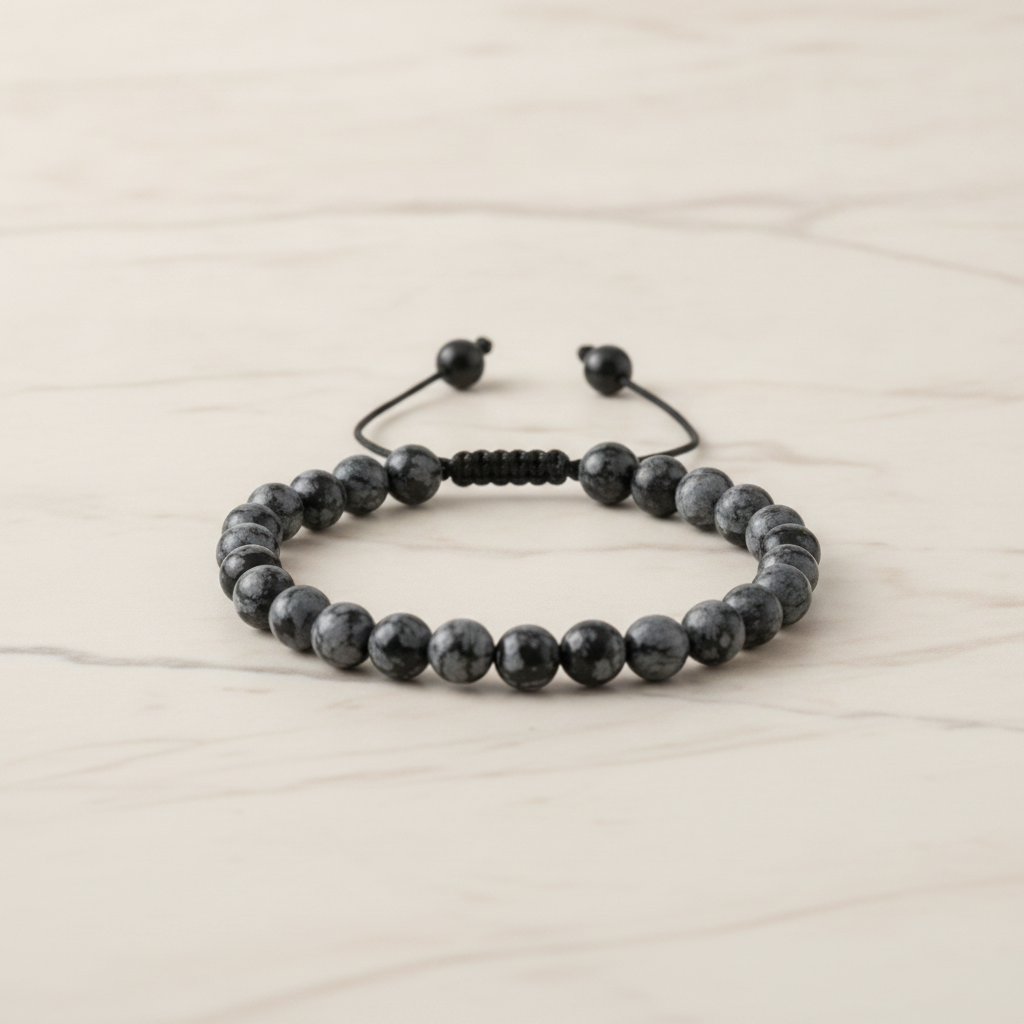 Karlı Obsidyen 6mm Merdiven Kapama Doğal Taş Bileklik