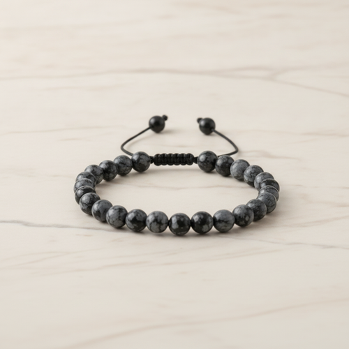 Karlı Obsidyen 6mm Merdiven Kapama Doğal Taş Bileklik