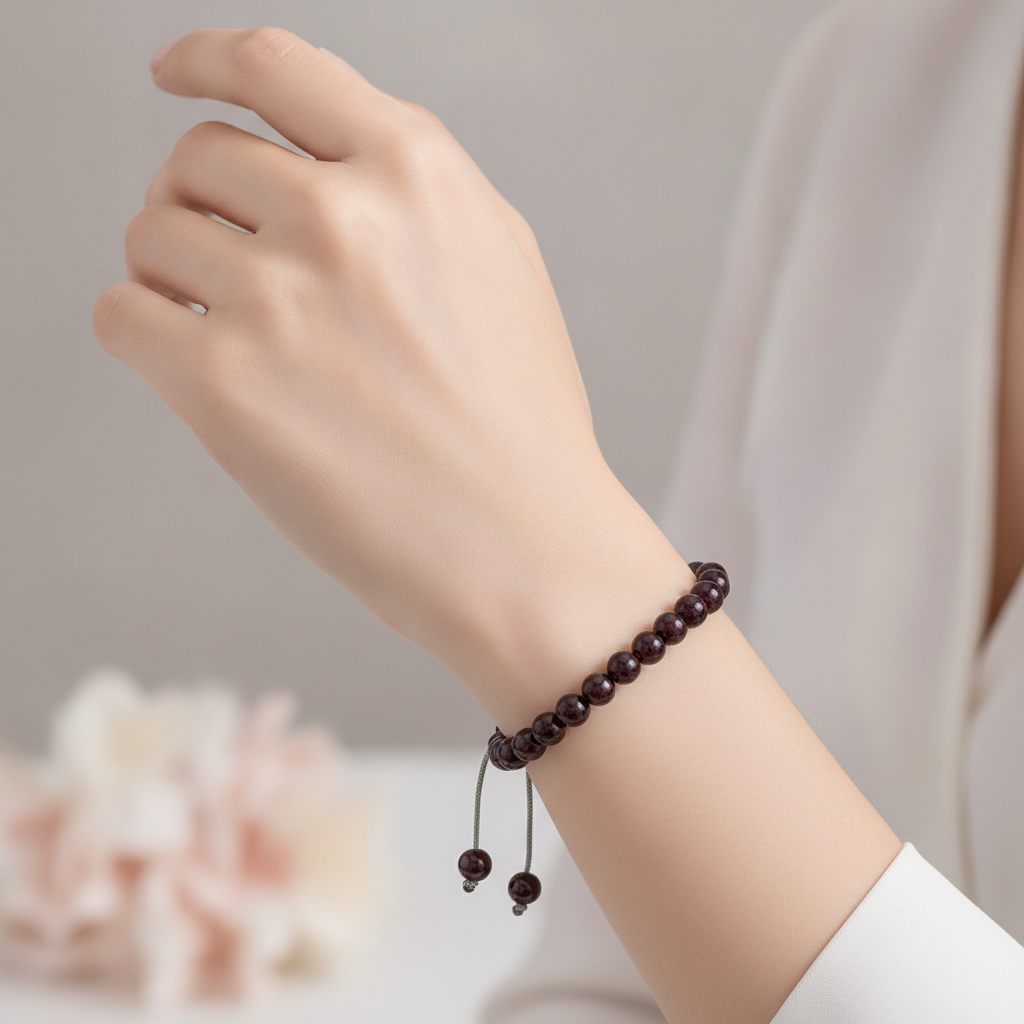 Bordo Granat Lal 6mm Merdiven Kapama Doğal Taş Bileklik