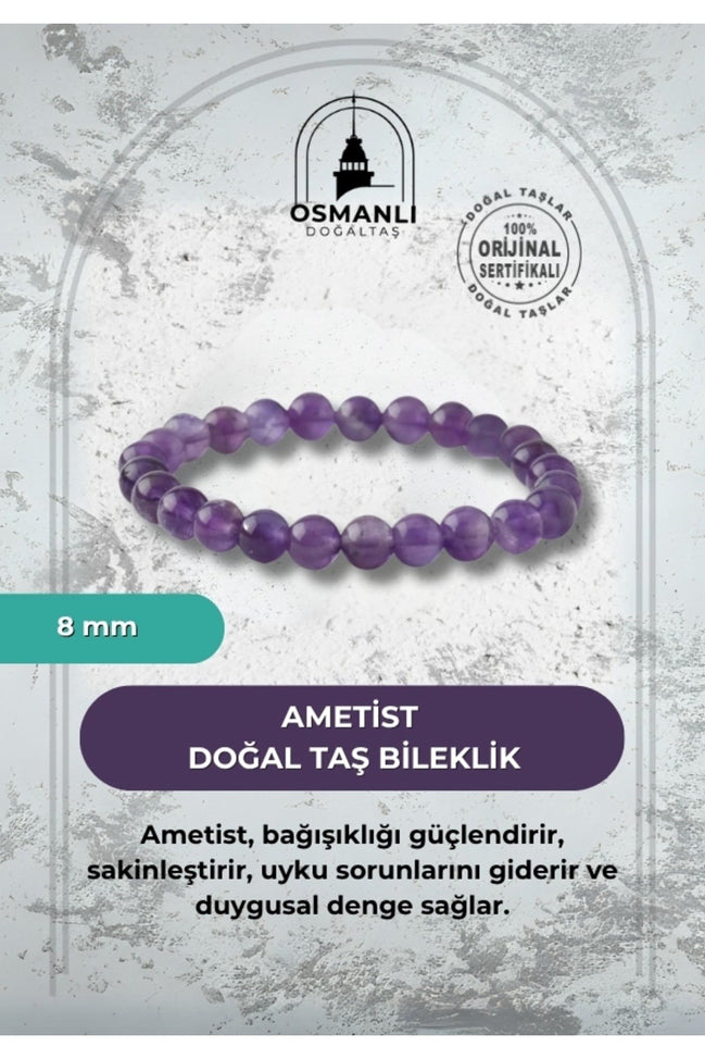 Ametist 8mm Doğal Taş Bileklik