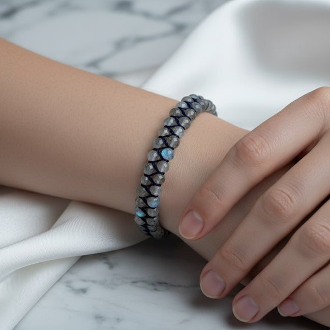 Labradorit 3-4 mm Çift Sıra Doğal Taş Bileklik – Unisex El İşçiliği
