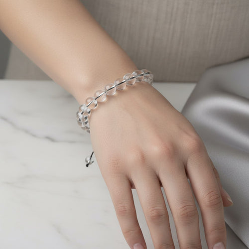 Kristal Kuvars 8 mm Merdiven Kapama Doğal Taş Bileklik – El İşçiliği