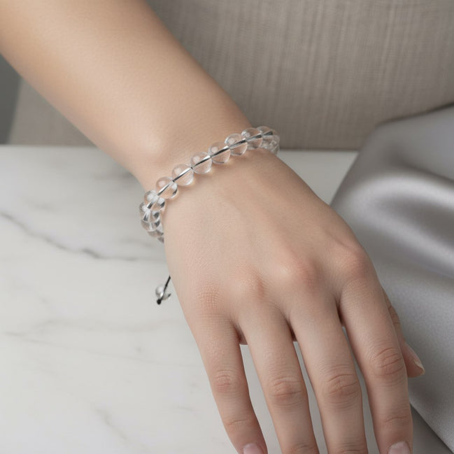 Kristal Kuvars 8 mm Merdiven Kapama Doğal Taş Bileklik – El İşçiliği