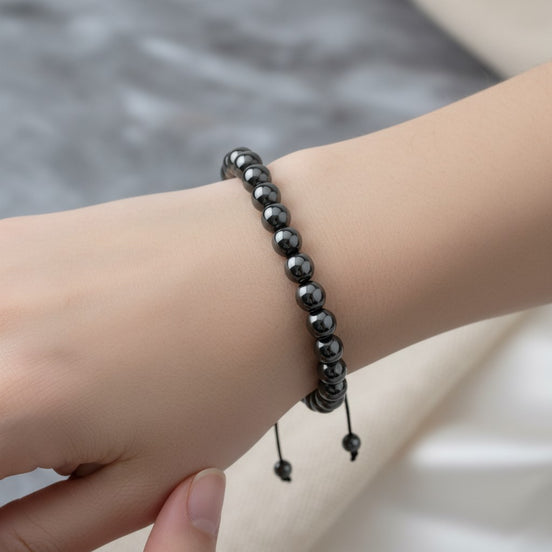 Hematit 8 mm Merdiven Kapama Doğal Taş Bileklik – El İşçiliği