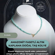 Amazonit  Fasetli Altın Kaplama Doğal Taş Kolye