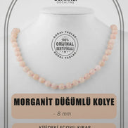 Morganit 8 mm Düğümlü Doğal Taş Kolye