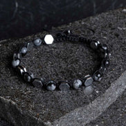 Karlı Obsidyen, Hematit  Doğal Taş Makrome Bileklik