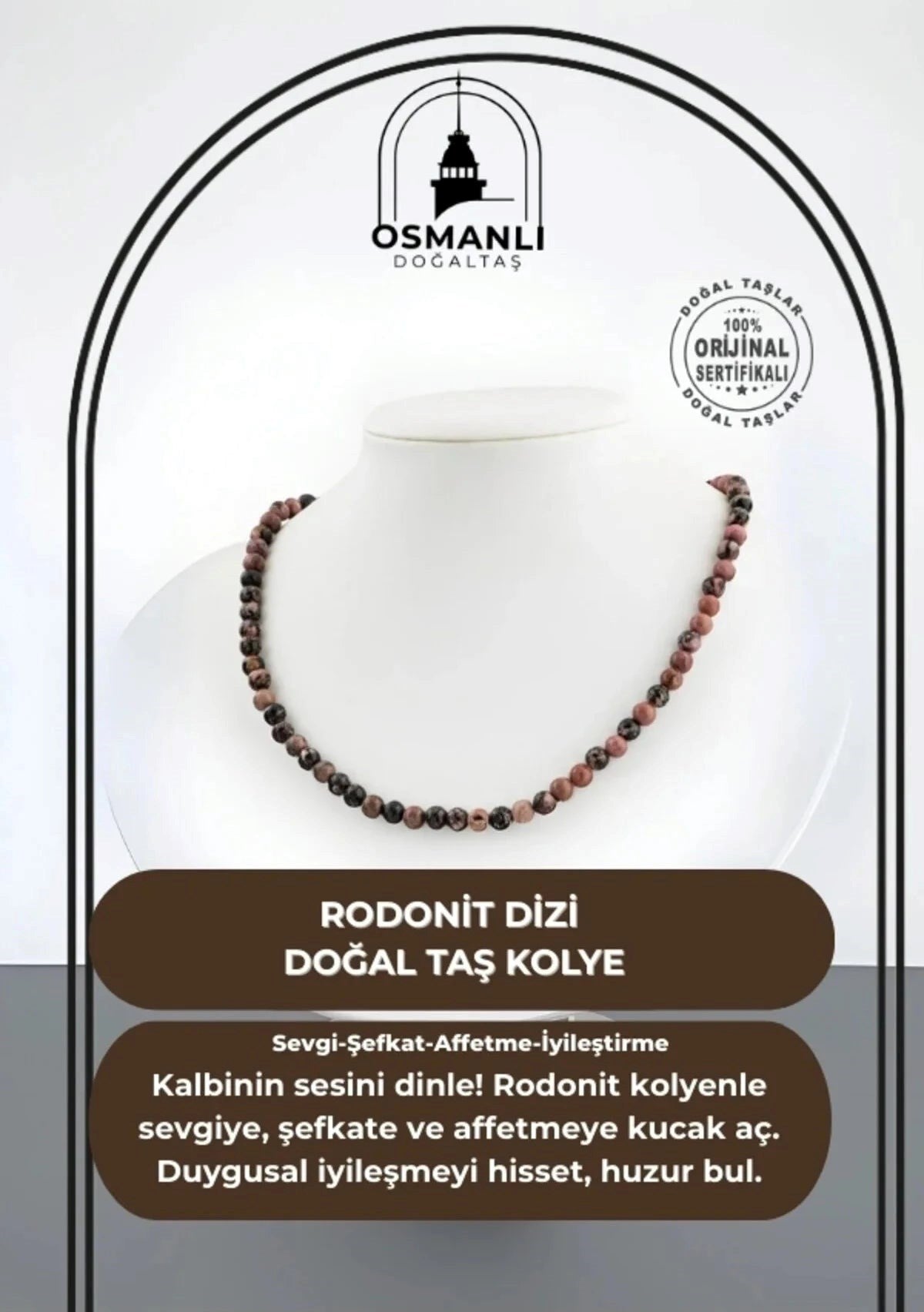 Rodonit 6 mm Dizi Doğal Taş Kolye