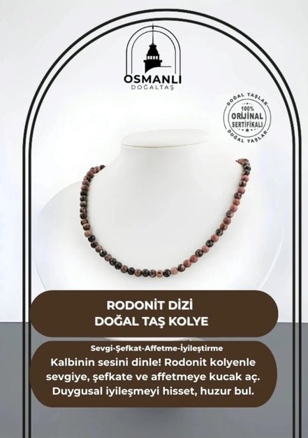 Rodonit 6 mm Dizi Doğal Taş Kolye