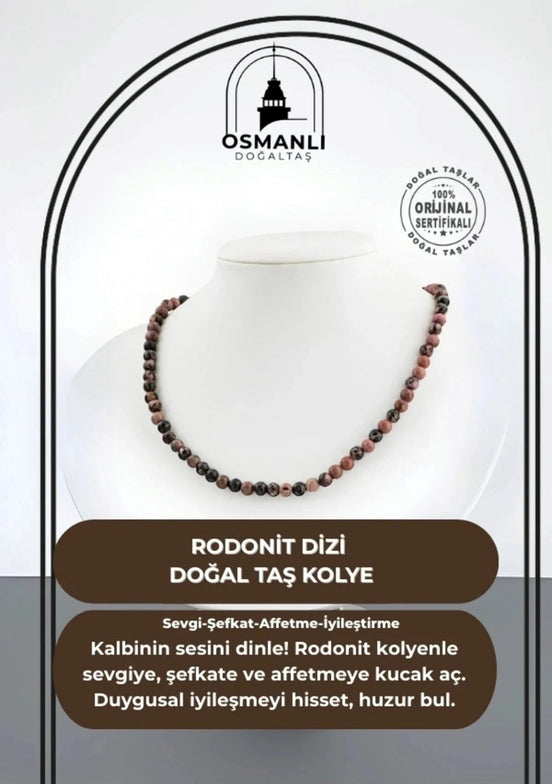 Rodonit 6 mm Dizi Doğal Taş Kolye