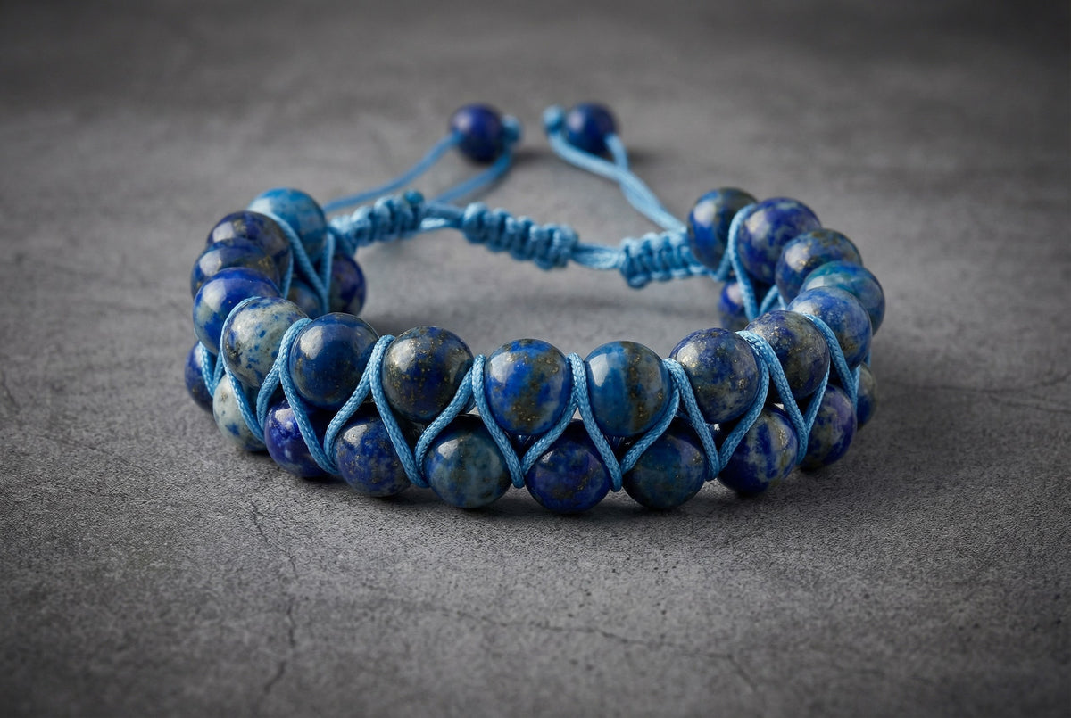 Lapis Lazuli 8mm Çift Sıra Makrome Doğal Taş Bileklik