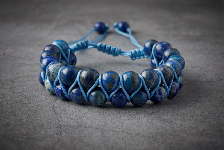 Lapis Lazuli 8mm Çift Sıra Makrome Doğal Taş Bileklik