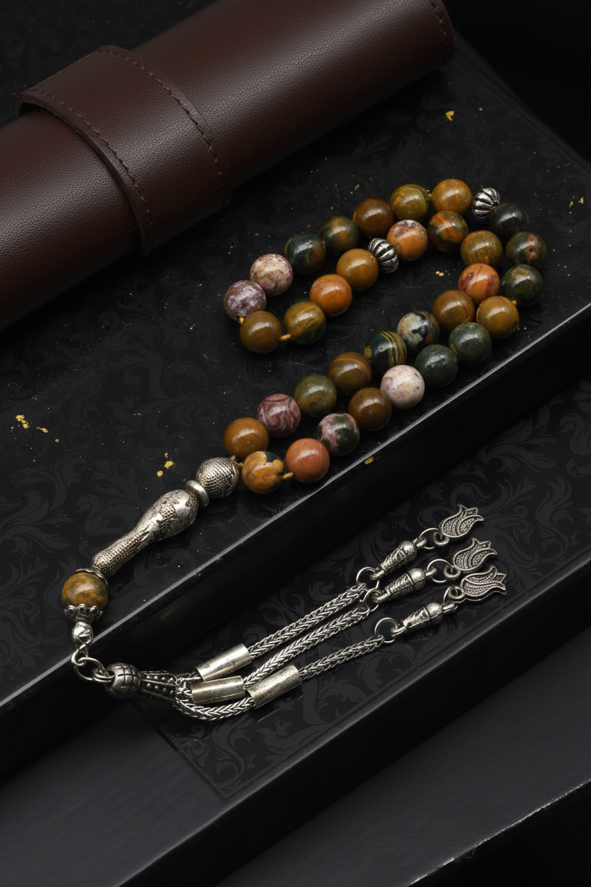 Ocean Jasper Doğal Taş Tesbih – 8 mm Küre Kesim