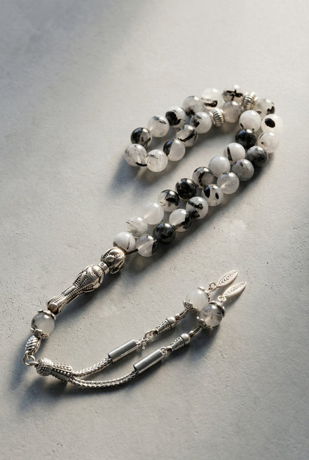 Rutilli Kuvars Doğal Taş Tesbih – 8 mm Küre Kesim