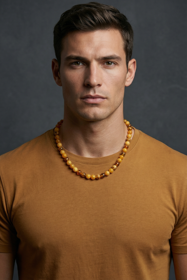 Sertifikalı Kaya Damla Kehribar 8 mm Kolye – 45 cm