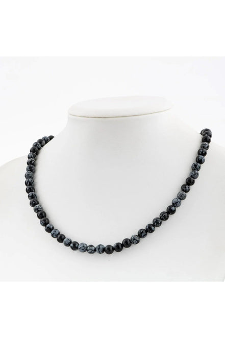 Karlı Obsidyen 6 mm Dizi Doğal Taş Kolye