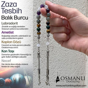 Balık Burcu Zaza Tesbih Doğal Taş Ametist, Kan Taşı, Kaplan Gözü, Labradorit, Necef