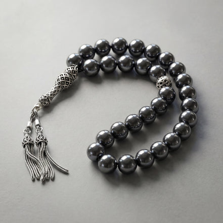 Terahertz Doğal Taş Tesbih – 925 Ayar Gümüş – 10 mm Küre Kesim